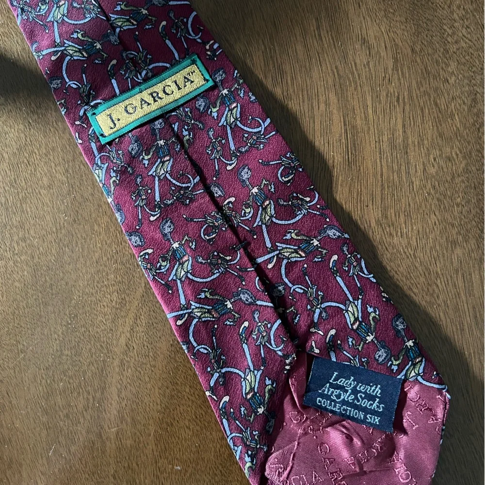 Men’s Jerry Garcia 100% Silk Stonehenge Floral Maroon Red Tie USA Grateful Dead